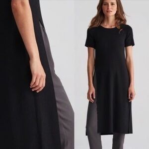 Eileen Fisher Black Tunic with Slit - washable Italian wool/crepe - petite EUC